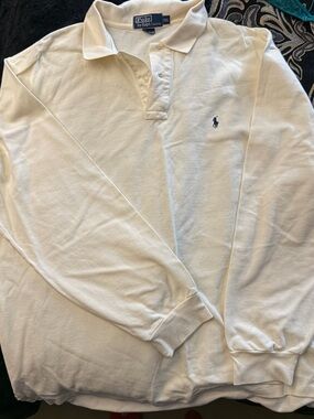 Polo by Ralph Lauren Long-Sleeve Polo Shirt in Cream with Navy Pony
